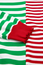 Green Stripe Contrasted Color Block Patchwork Baggy Sweatshirt