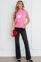 Pink Valentine Heart Graphic Cropped Short Sleeve Sweater