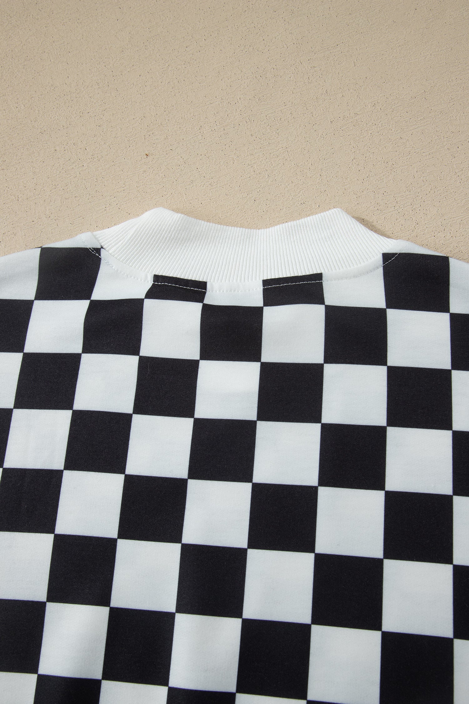 Checkered Print Colour Block Trim Mock Neck Short Set