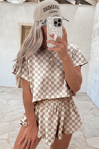 Checkerboard T Shirt and High Waist Skorts 2 Piece Outfit