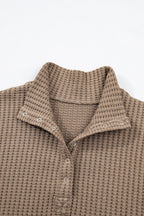 Casual Solid Color Textured Snap Button Collared Baggy Top