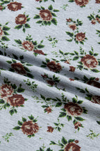 Grey Retro Floral Print Denim Patchwork Buttoned Polo Collar Top