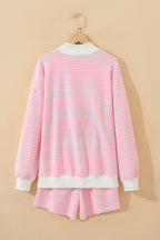 Pink Stripe Oversize Mock Neck Sweatshirt and Shorts Set
