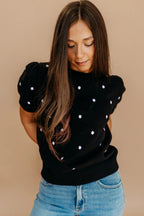 Elegant Polka Dot Bubble Short Sleeve Sweater