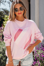 Light Pink Sweetheart Patchwork Mockneck Oversize Sweatshirt