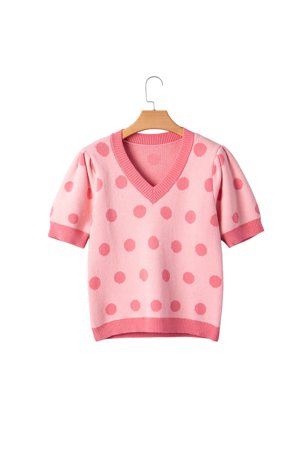 Polka Dot Puff Short Sleeve Sweater Top