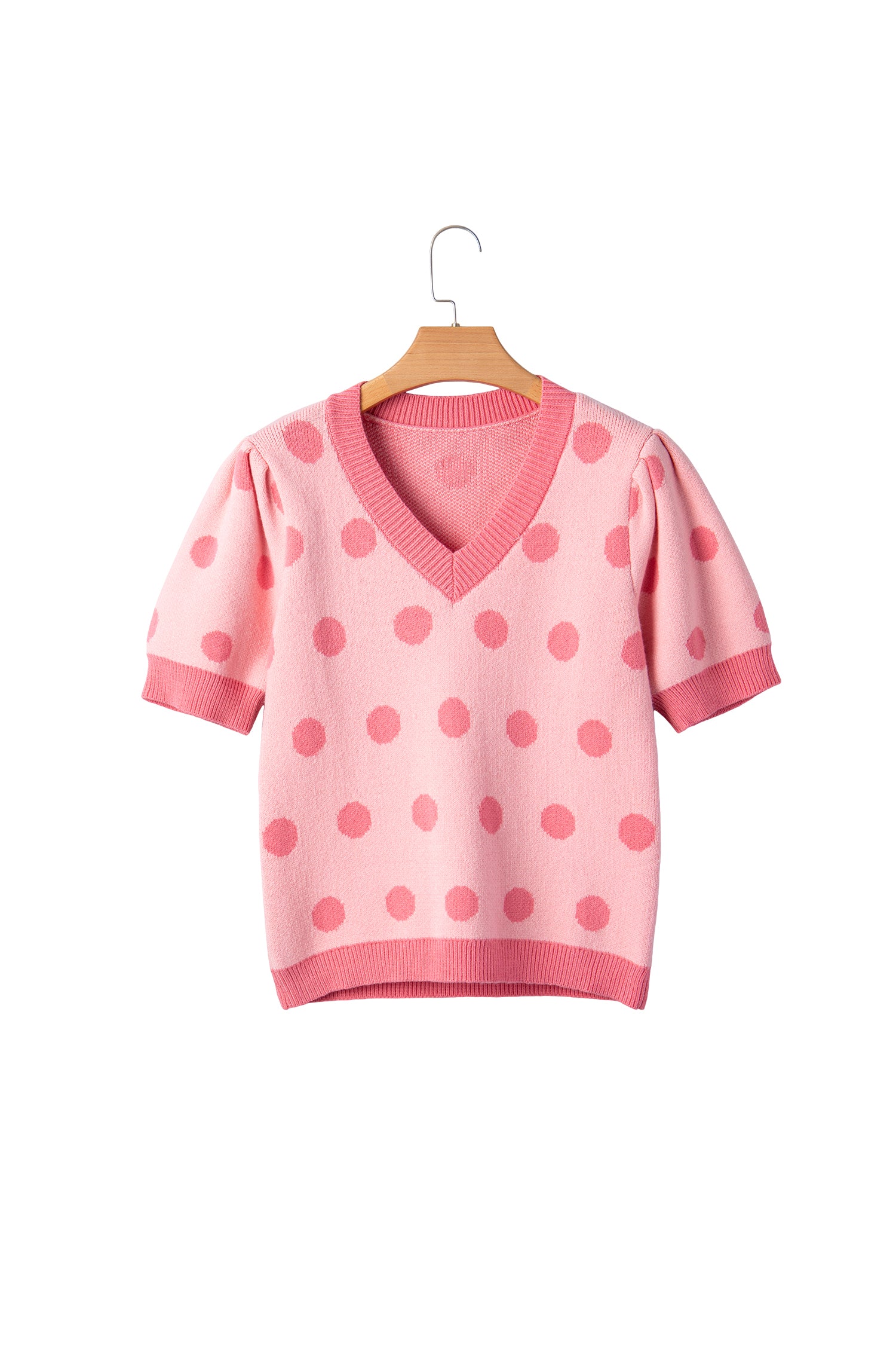 Polka Dot Puff Short Sleeve Sweater Top