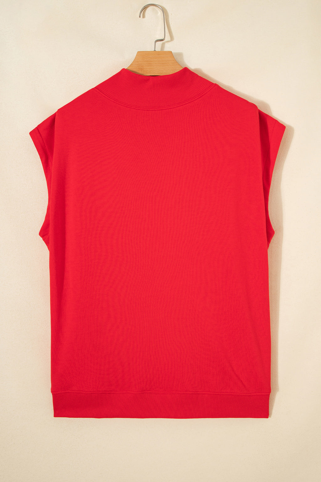 Solid Color High Neck Cap Sleeve Loose Top
