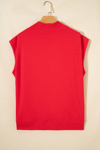 Solid Color High Neck Cap Sleeve Loose Top