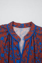 Brown 3/4 Puff Sleeve Tiered Loose Floral Dress