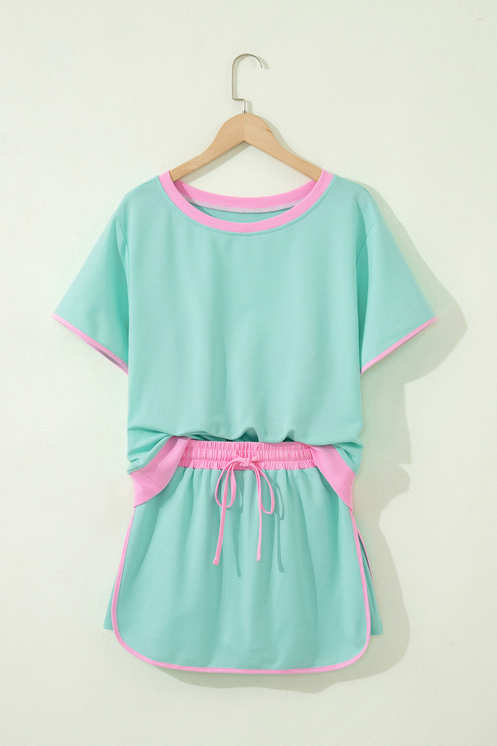 Color Block Edge Drop Shoulder T Shirt and Skort 2Pcs Set