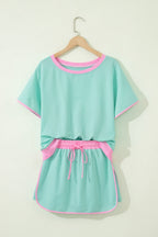 Color Block Edge Drop Shoulder T Shirt and Skort 2Pcs Set