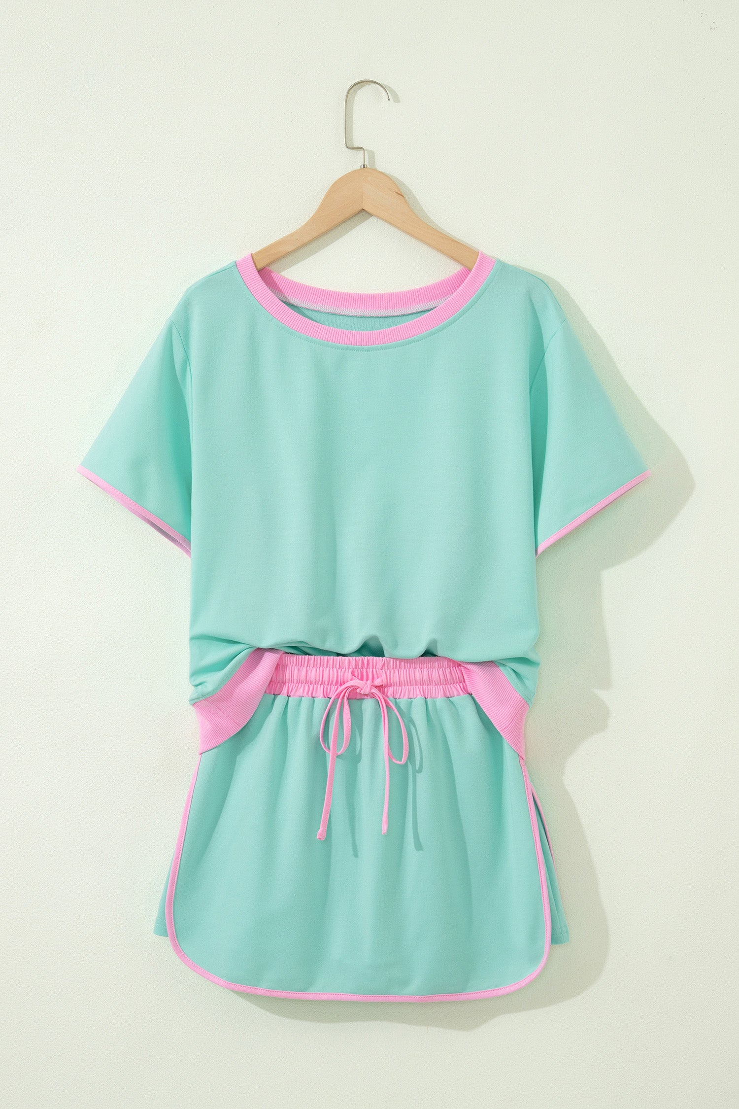 Color Block Edge Drop Shoulder T Shirt and Skort 2Pcs Set