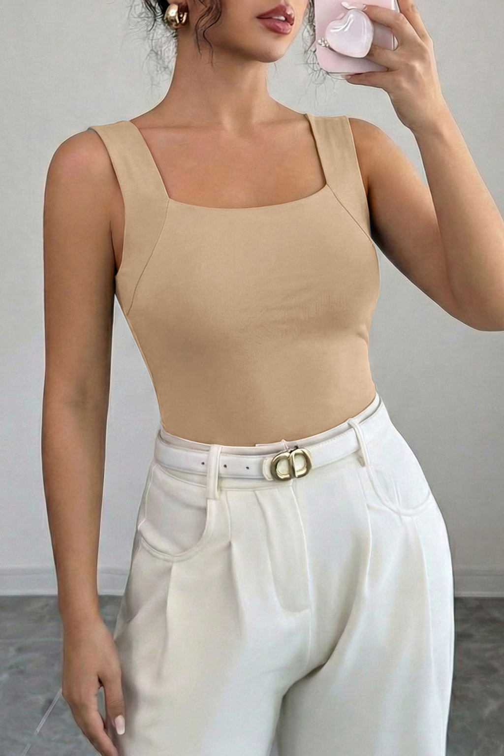 Solid Colour Wide Strap Splicing Athleisure Tank Top