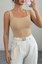 Solid Colour Wide Strap Splicing Athleisure Tank Top