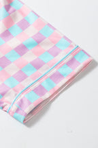 Purple Checkered Pattern Short Sleeve Pyjamas Set