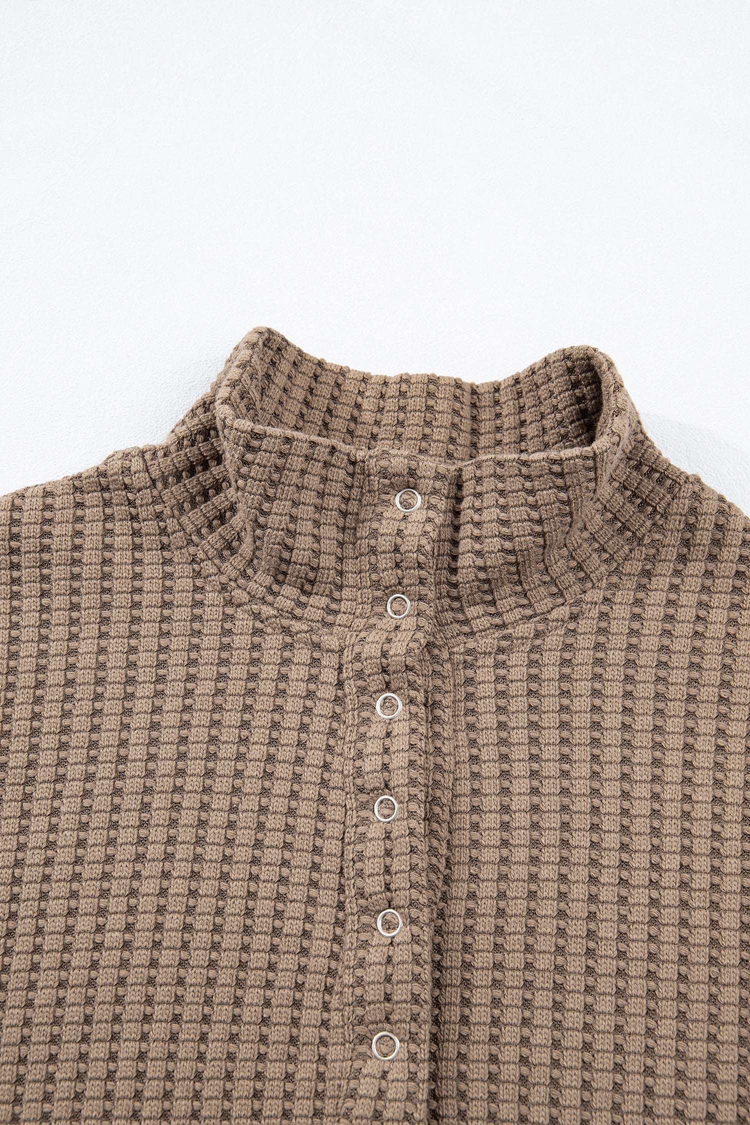 Casual Solid Color Textured Snap Button Collared Baggy Top