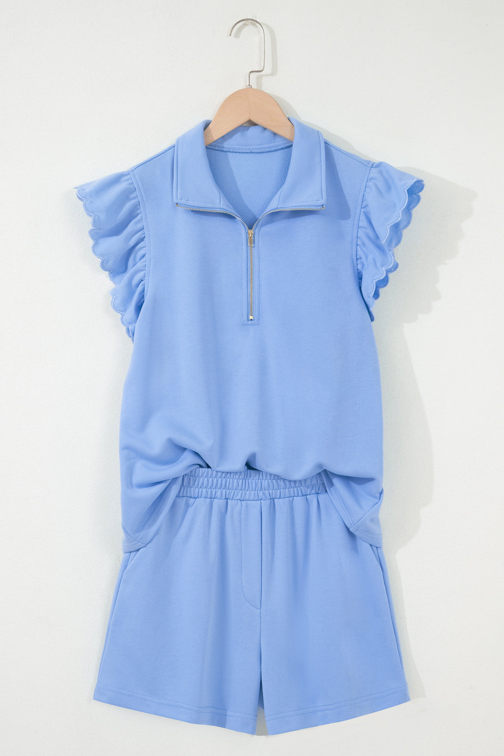 Half Zipped Ruffled Short Set