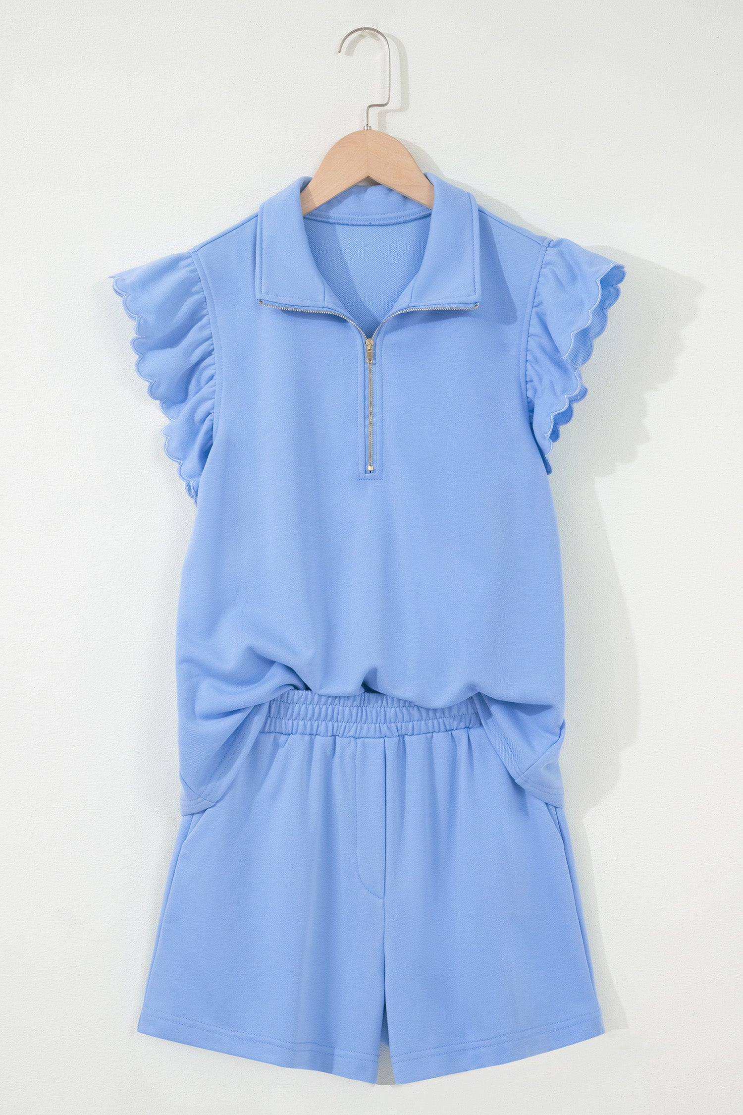 Half Zipped Ruffled Short Set