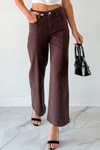 Red Sandalwood Solid Color Seamed Center Wide Leg Cropped Jeans