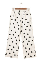 White Polka Dot Print Wide Leg Ankle-Length Jeans