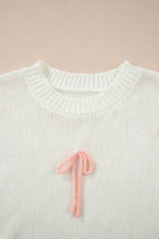 White Short Sleeve Knit Contrast Bow Knot Loose Sweater
