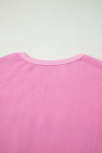 Solid Coluor Raw Seam Waffled Patchwork Casual T Shirt