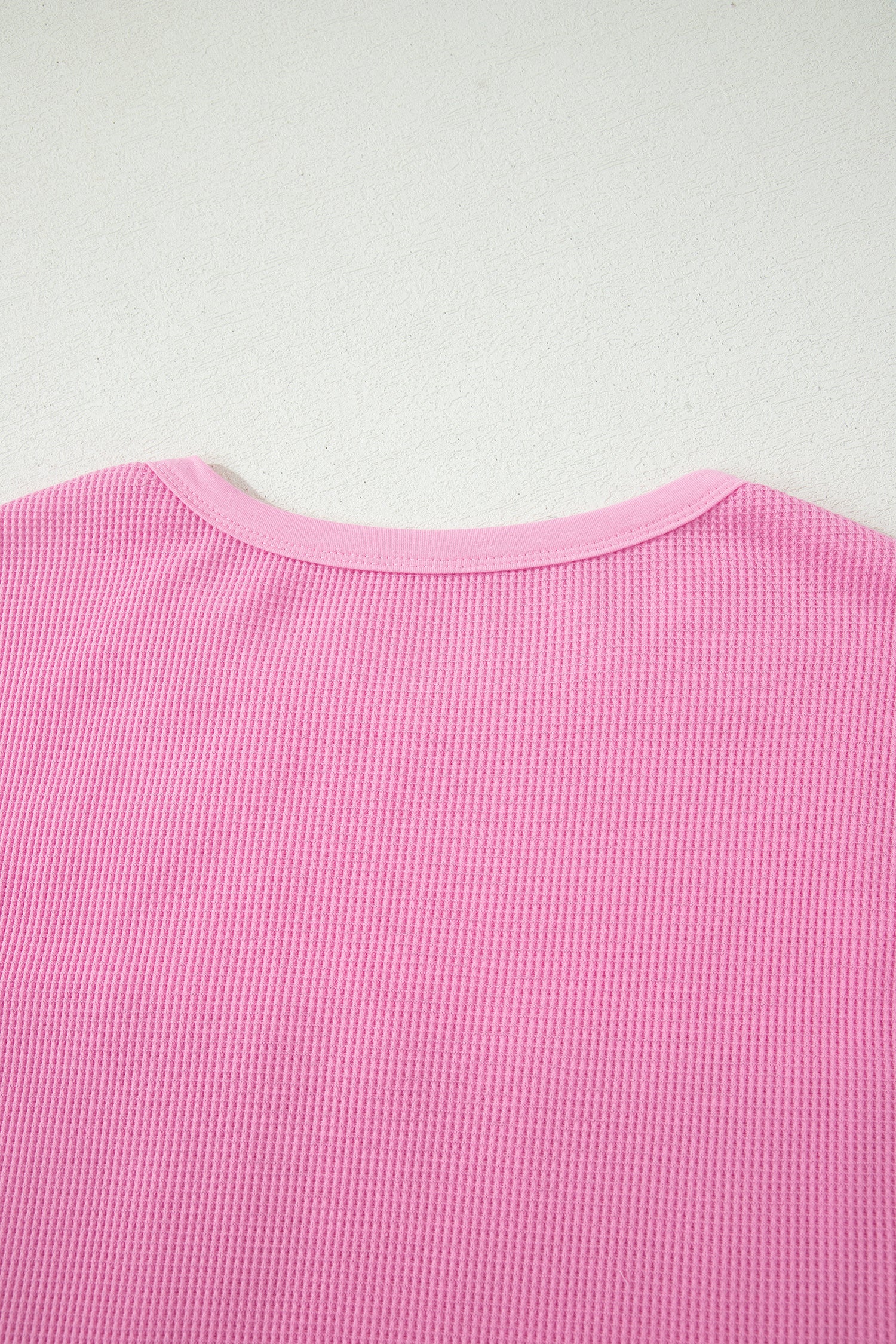 Solid Coluor Raw Seam Waffled Patchwork Casual T Shirt