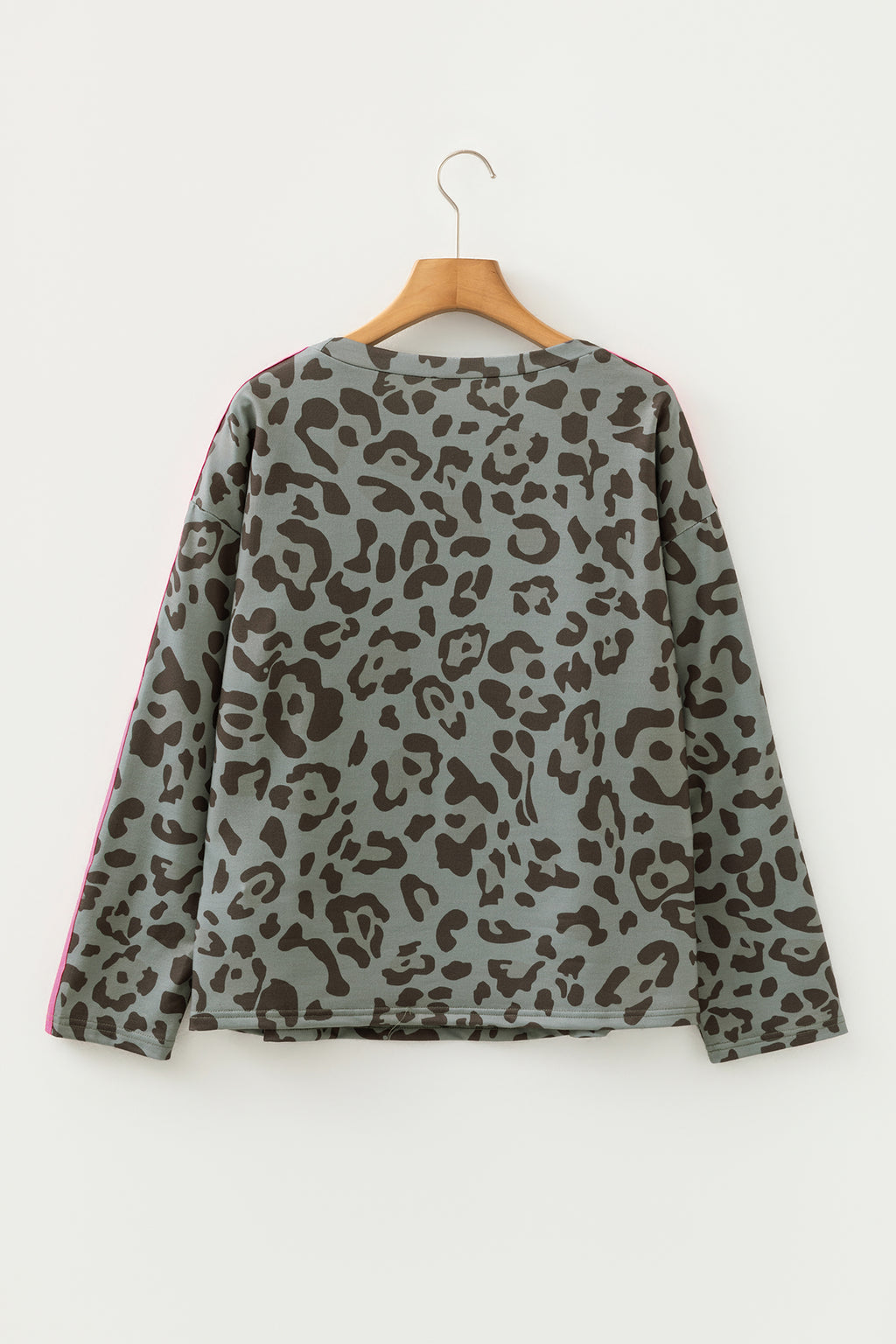 Leopard Print Varsity Striped Trim Long Sleeve Top