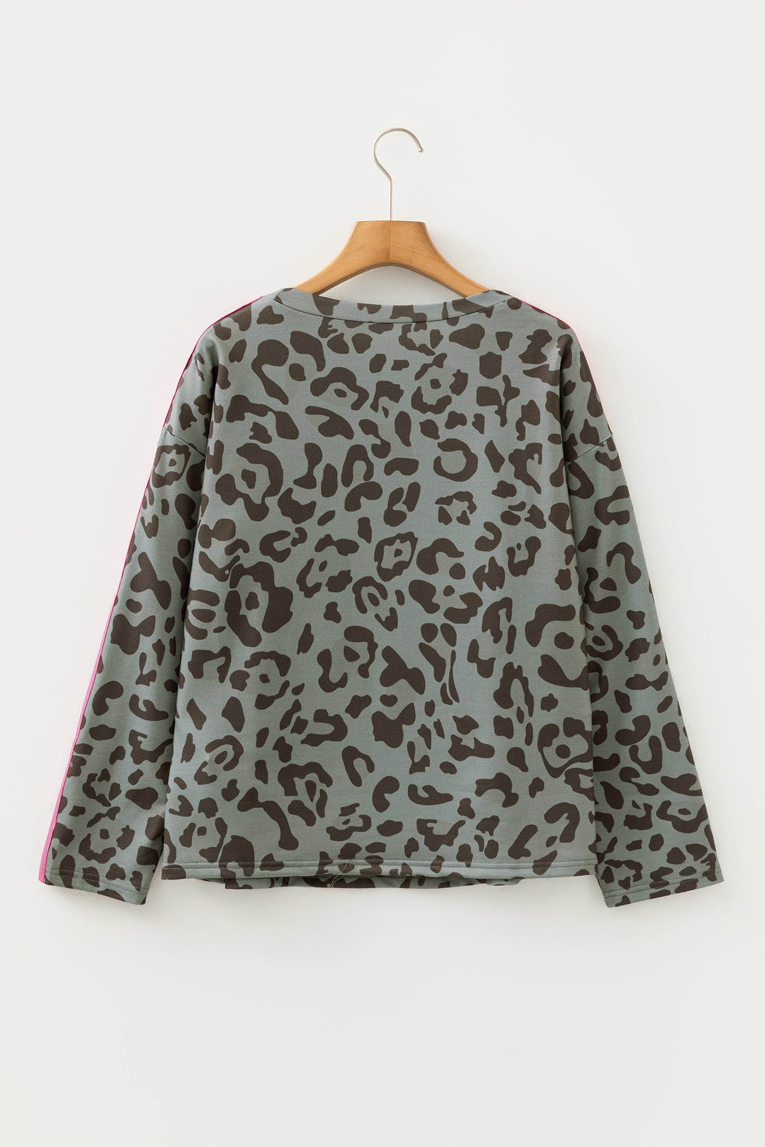 Leopard Print Varsity Striped Trim Long Sleeve Top