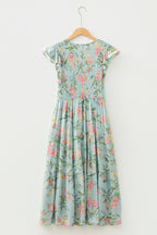 Yellow Smocked Bodice Ruffled Sleeveless Tiered Floral Maxi Dress