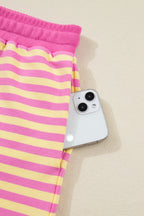 Striped Drop Shoulder Boxy Casual Terry Short Set