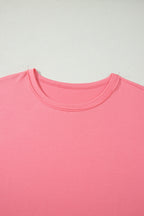 Peach Blossom Solid Color Raw Seam Detail Ruffle Hem Plus Size T Shirt