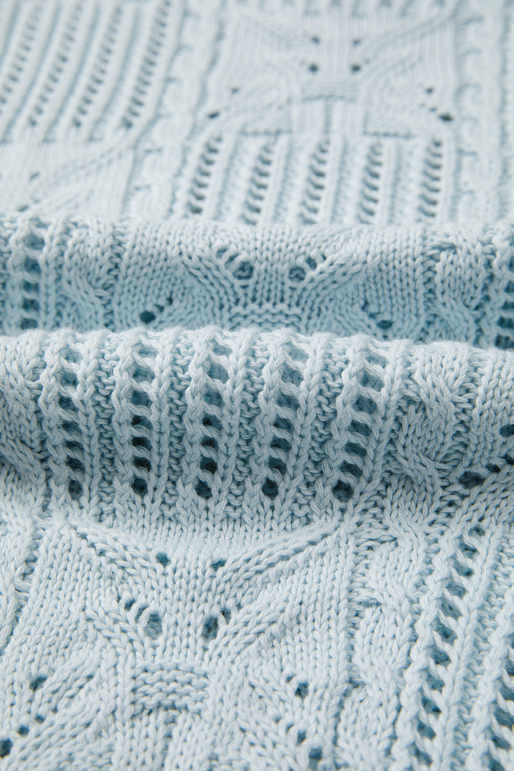 Pointelle Knit Patterned Scalloped Trim Short Sleeve Sweater