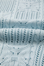 Pointelle Knit Patterned Scalloped Trim Short Sleeve Sweater