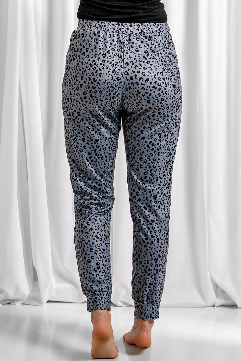 Grey Leopard Elastic Waist Casual Joggers