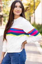 Colorful Striped Accent Long Sleeve T Shirt