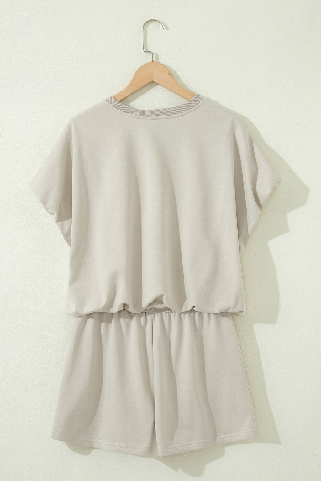 Solid Colour Puffy Loose Top Drawstring Shorts 2pcs Outfit