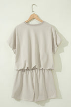Solid Colour Puffy Loose Top Drawstring Shorts 2pcs Outfit