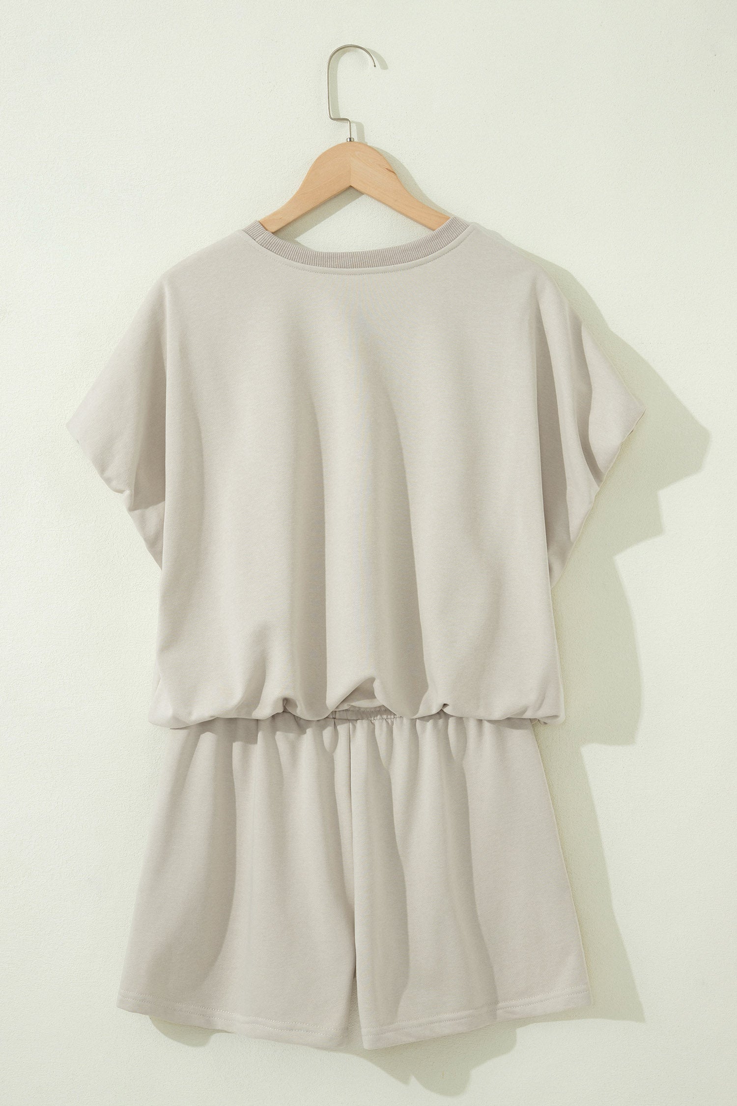 Solid Colour Puffy Loose Top Drawstring Shorts 2pcs Outfit