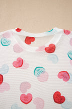 White Sheer Mesh Valentines Slogan Heart Printed Long Sleeve Top