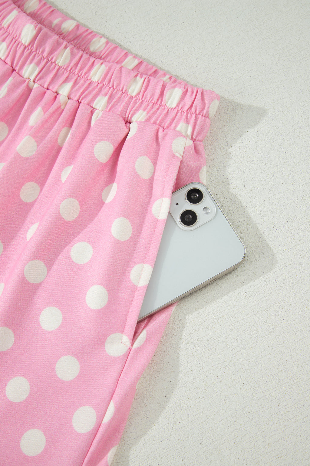 Polka Dot Print Color Block Trim Mock Neck Short Set