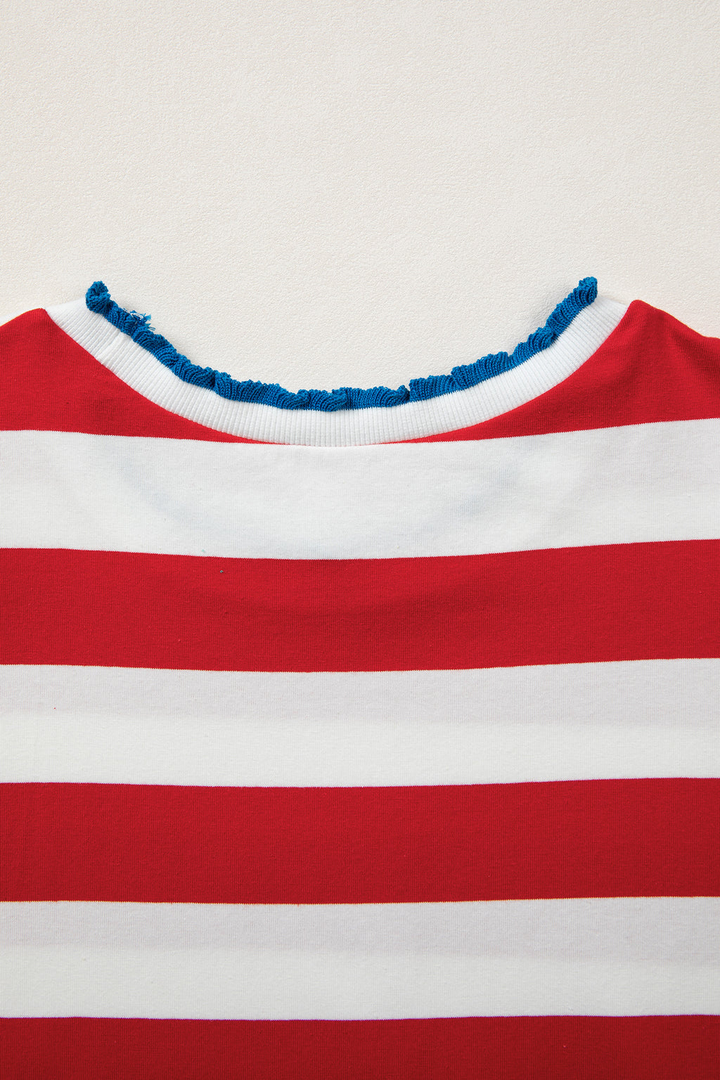 Striped Contrast Trim Round Neck Short Puff Sleeve Shift Mini Dress