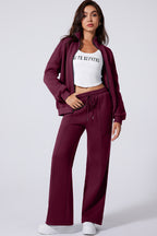 Drop Shoulder Zip Up Jacket Drawstring Pants Active 2pcs Set