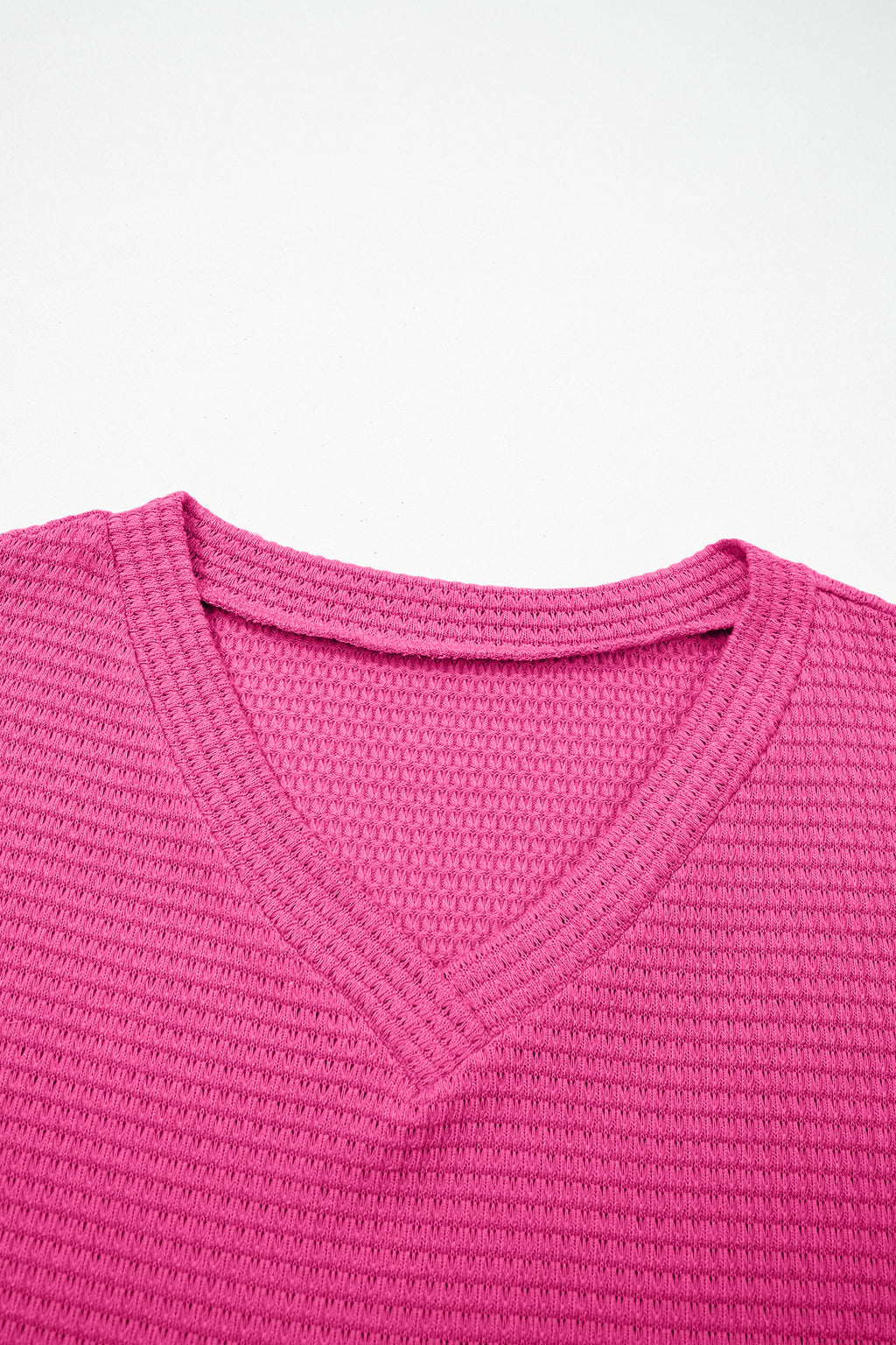 Strawberry Pink Waffle V Neck Short Sleeve Knit Top