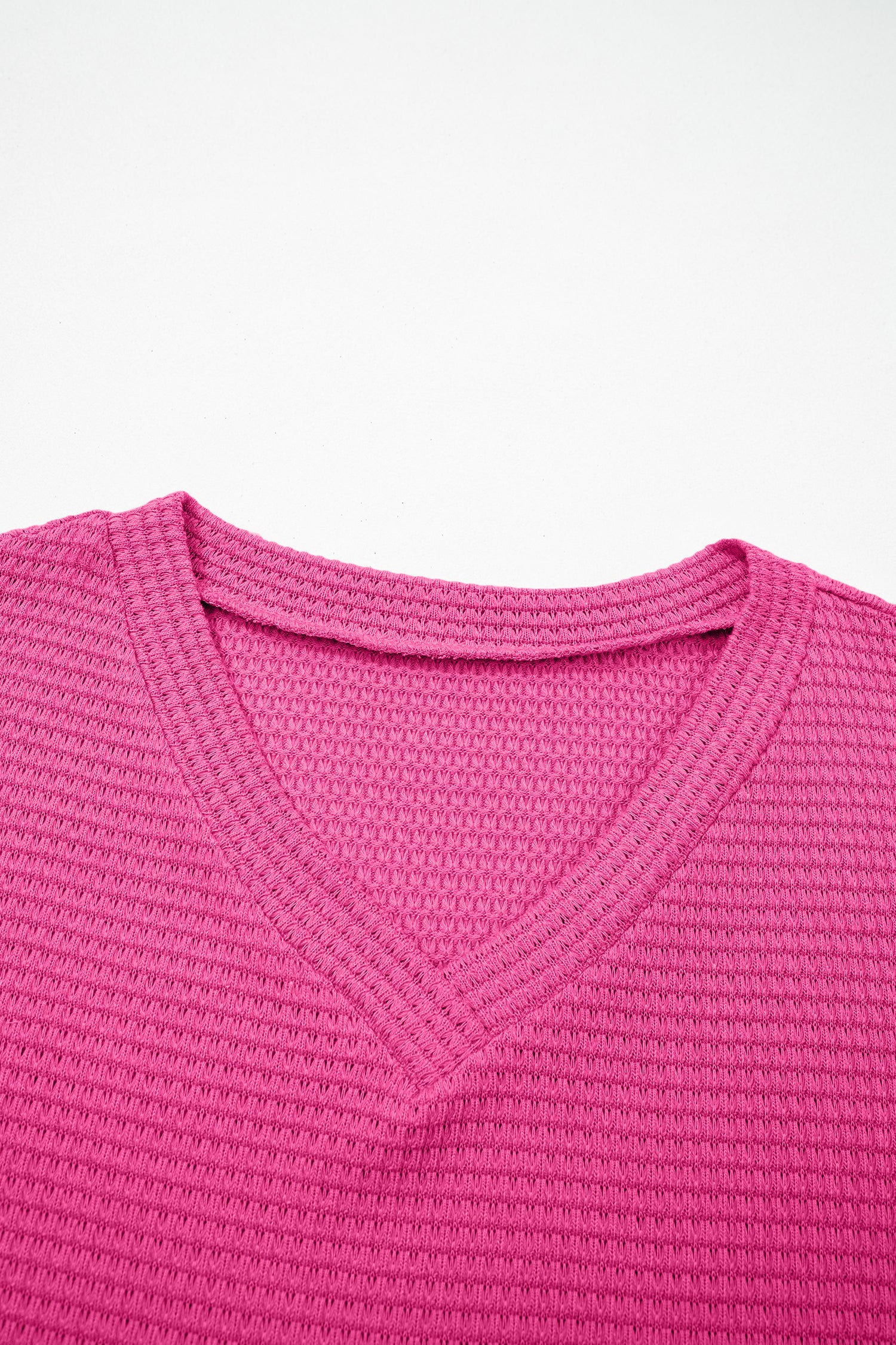 Strawberry Pink Waffle V Neck Short Sleeve Knit Top