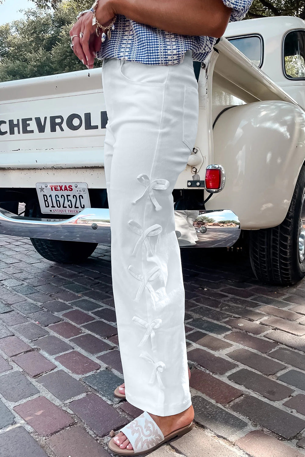 Bow Knot Side Detail Straight Leg Loose Jeans