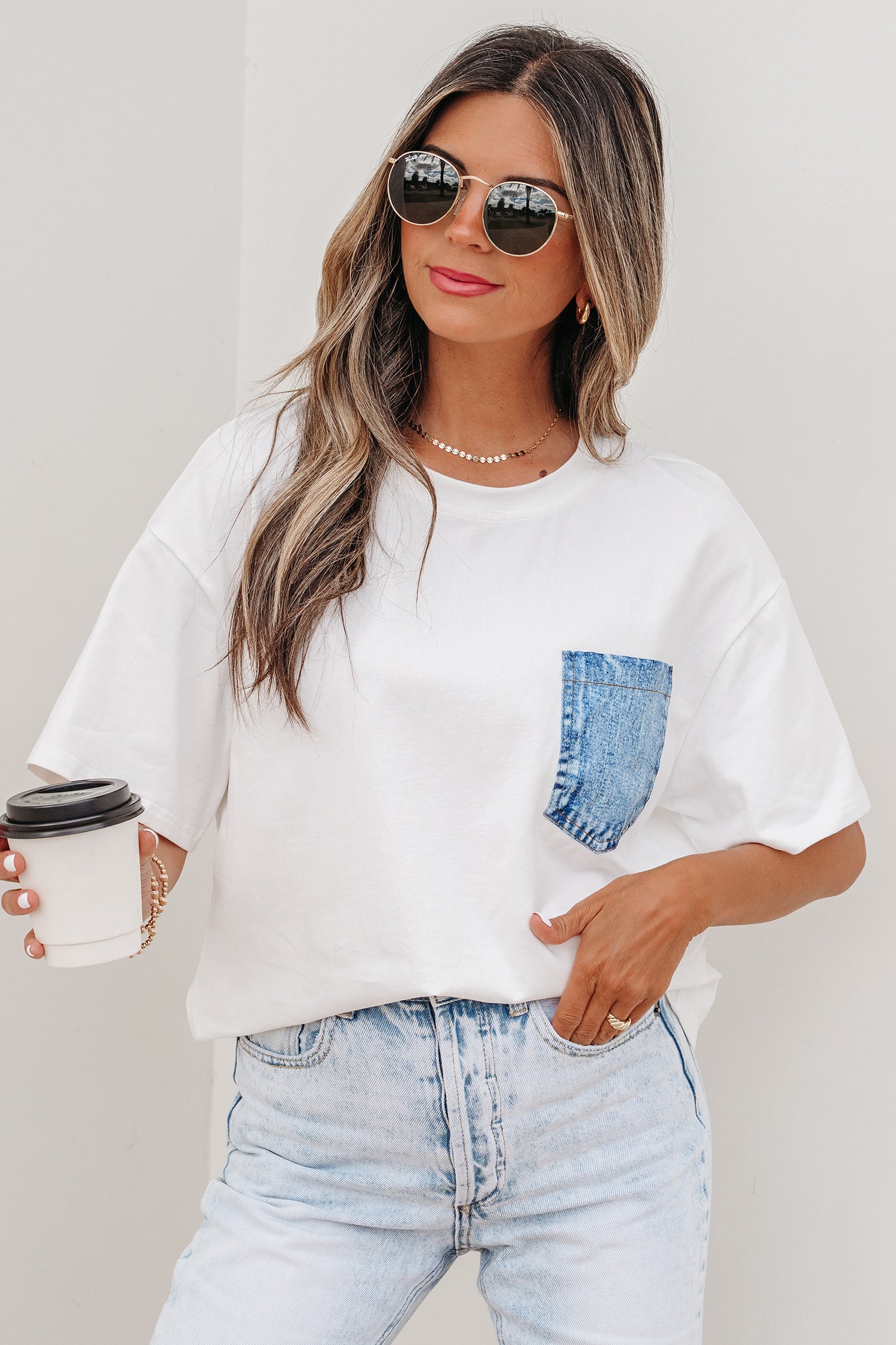 Color Block Chest Pocket Patched Casual Short Sleeve Top