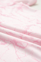 Pink Abstract Print V Neck Loose Tee Drawstring Shorts 2pcs Outfit