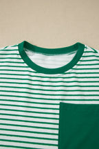 Striped Crew Neck Tee Drawstring Waist Cropped Pants Set